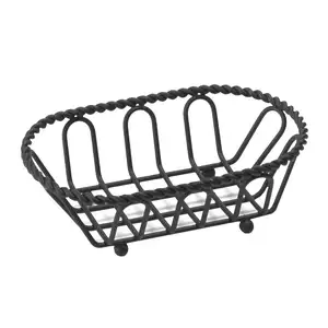 Cesta de alambre ovalada de metal con revestimiento de polvo negro, forma rectangular para uso doméstico en la cocina y los alimentos - Product Image 1
