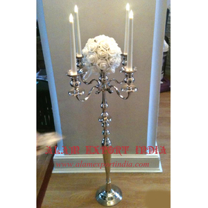 Nouveau fait à la main à 5 bras en métal argenté candélabre fleur bol mariage table décorative pièce maîtresse bougeoirs bocaux à bougies - Product Image 1