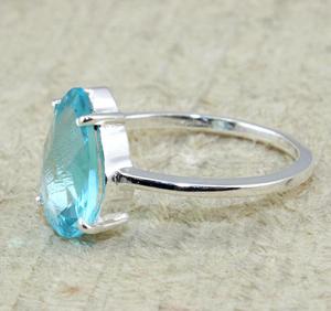 แหวนบุษราคัมสีฟ้าง่ามชุบเงินแหวนเครื่องประดับ - Product Image 3