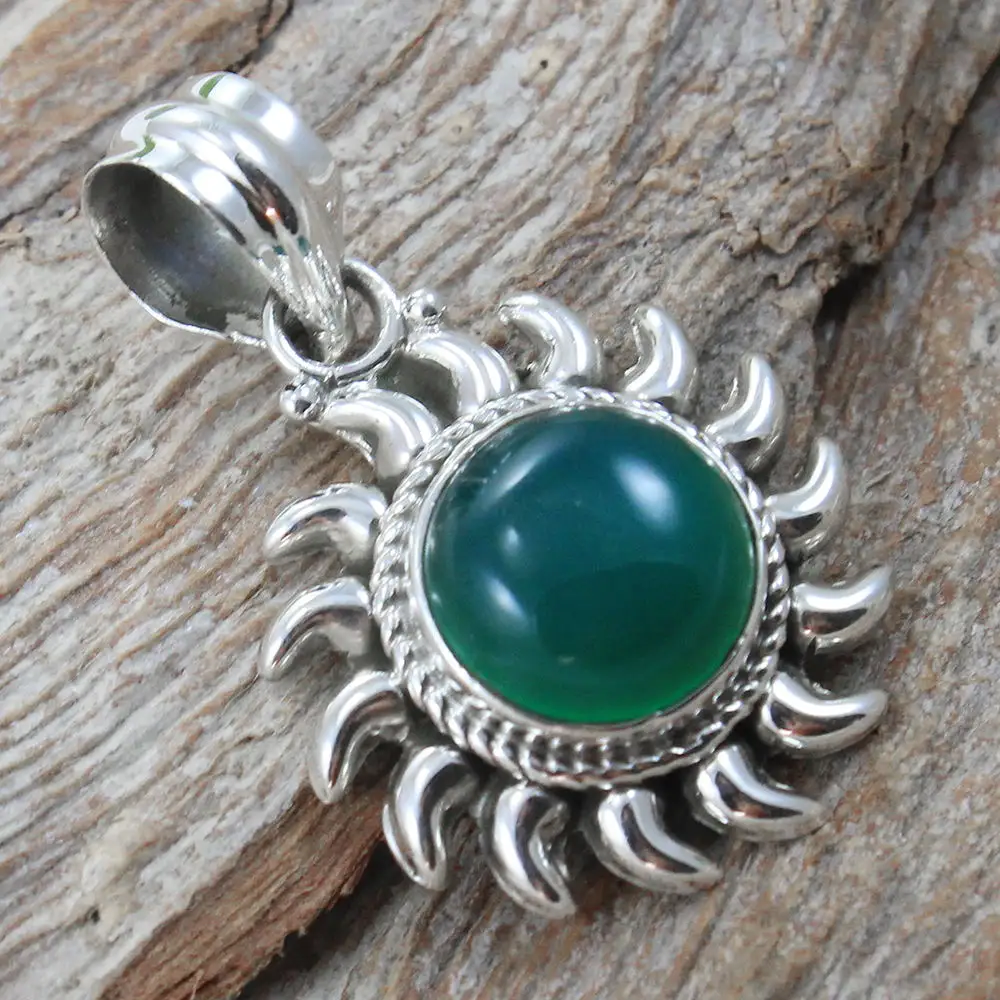 Green onyx gemstone 925 sterling silver pendant jewelry wholesale online gemstone pendant