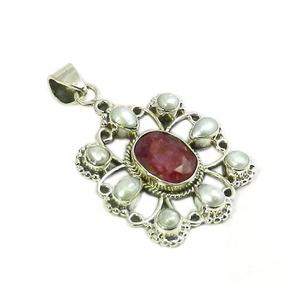Pendentif multi pierres précieuses rubis naturel de conception unique en argent sterling 925 bijoux fins pendentifs et collier à breloques pour cadeau - Product Image 1