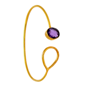 อัญมณีอเมทิสต์ธรรมชาติทรงกลม925เงินสเตอร์ลิงพร้อมกำไลชุบทองกำไลข้อมือแฟชั่นสำหรับเป็นของขวัญแต่งงาน - Product Image 3