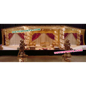 Ensemble de Mandaps modernes en cristal pour mariages Mandaps royaux métalliques avec lumières LED Chaises de style simple à des fins décoratives - Product Image 1