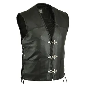 เสื้อกั๊กหนังสำหรับนักขี่จักรยานสำหรับผู้ชาย, สินค้ามาใหม่คุณภาพสูงกันลมหนังวัวแท้ขนาดพลัสไซส์กระดุมปิดสำหรับแข่งฤดูใบไม้ผลิ - Product Image 1