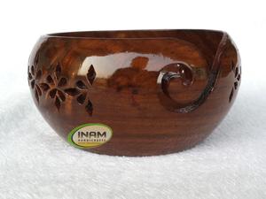 Premium Quality, Crochet Accessories, Hand Carved <b>Drills</b> and Holes, <b>Wooden</b> Yarn Storage Bowl, 7x4 Inches - Product Image 4