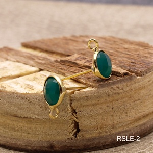 Green Onyx Gemstone Stud Earrings Gold Plated Collet Setting Push <b>Back</b> Components Wholesale Supply - Product Image 3