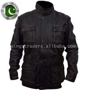 Black <b>Leather</b> <b>Jacket</b> with <b>Box</b> Pockets for Men Made in Pakistan Sialkot - Product Image 2