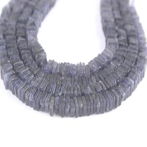 ลูกปัดอิโอไลต์สีฟ้าธรรมชาติสายยาว16 ",ลูกปัด Heishi ทรงสี่เหลี่ยมเรียบทำด้วยมือเครื่องประดับขายส่ง - Product Image 5