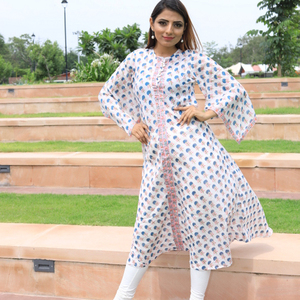 Vestido estampado de bloque de algodón indio vintage de bullocks - Product Image 1