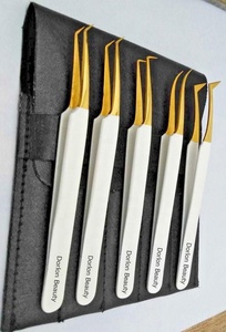 Pinzas para Extensión de Pestañas de Acero Inoxidable de Marca Privada, Pinzas de Volumen Blancas con Puntas Doradas para Pestañas Postizas - Product Image 2