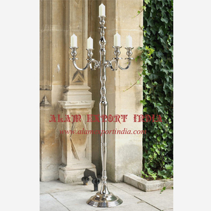 Grand candélabre en aluminium poli, 5 bougies, 150 cm, pour mariages - Product Image 4