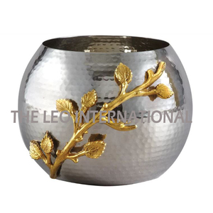 Vase en métal aluminium de forme ronde plaqué or Vases de décoration de fleurs de luxe modernes faits à la main - Product Image 2