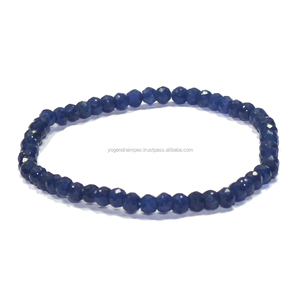 Pulseras con cuentas de piedras preciosas de zafiro azul, teñidas naturales, conjunto de bisel de forma redonda de Plata de Ley 925, para proveedor al por mayor - Product Image 1