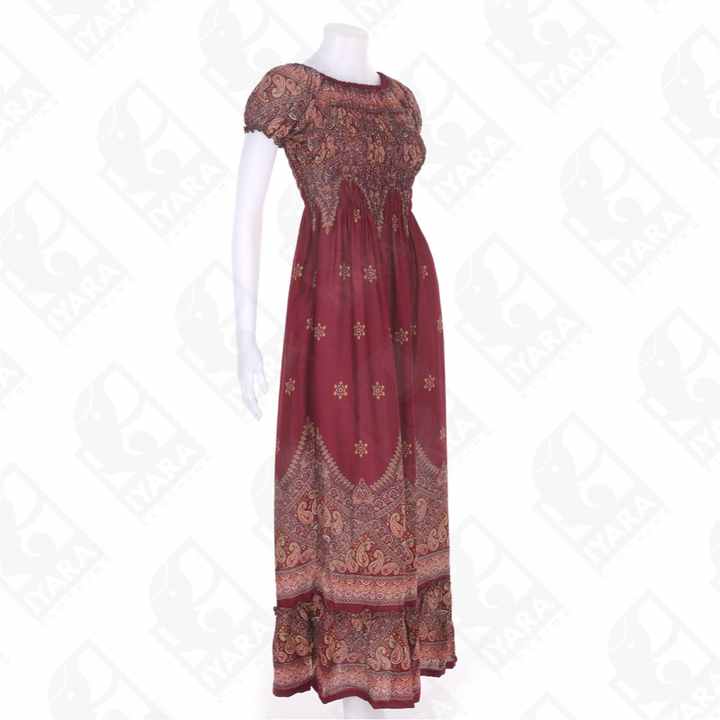 Thailand Floral Beach Rayon Baby Doll Sleeves Long Maxi Dress