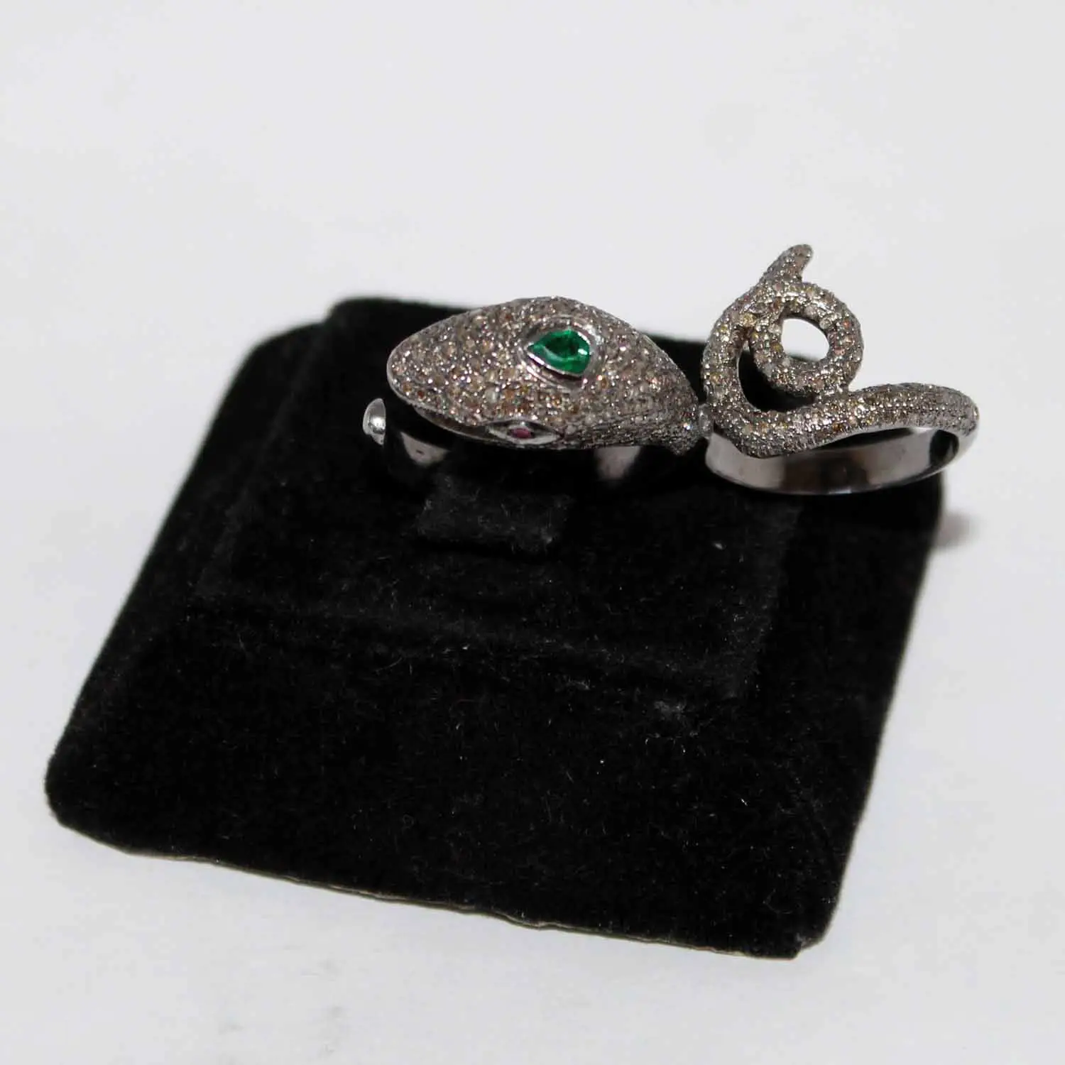 Cincin Rubi alami & zamrud mata ular desain luar biasa dengan cincin berlian perak murni untuk grosir