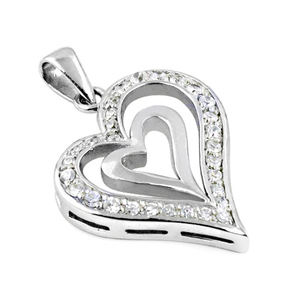 925จี้เงินแท้รูปหัวใจคู่ทำจากหินก้อนใหญ่เป็นของขวัญแนวฮิปฮอปสุดน่ารักสำหรับเด็กผู้หญิงและเพชร - Product Image 1