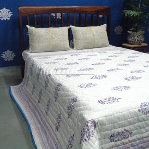Best Selling <b>Queen</b> <b>Quilt</b> in Bush Flower Blue Jaipur Block Print Soft Organic Cotton Factory Outlet Best Price - Product Image 4
