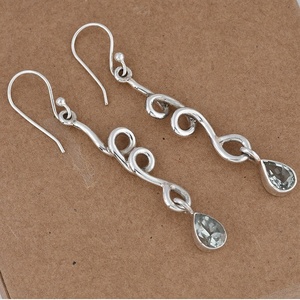 Améthyste verte facettes Dangle Hook Boucles d'oreilles en argent sterling 925 Bijoux faits à la main Fabrication en gros PAR CASA DE PLATA - Product Image 3