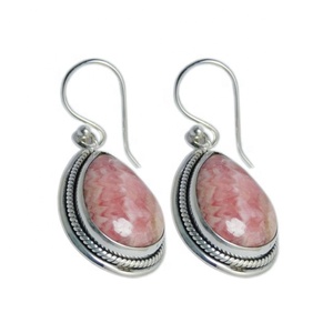Boucles d'oreilles en pierres précieuses de rhodochrosite naturelle Bijoux de boucles d'oreilles en argent sterling 925 massif avec crochet - Product Image 1