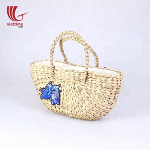 Bolso de paja de ratán decorado para mujer con lino de algodón/ASA superior de algas marinas tejida hecha a mano en Vietnam - Product Image 4