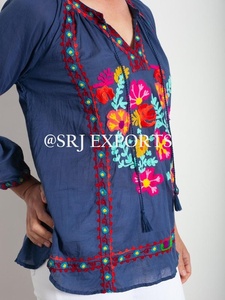 Stunning Aari Embroidered Bohemian V-neck Long Sleeve Blouse Top Beautiful Summer Floral Design Vibrant Colors Lace Decoration - Product Image 6