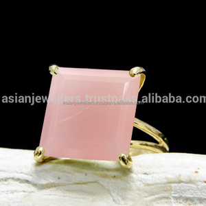 แหวนพลอยแคลเซโดนีสีชมพู เงินแท้ 925 ชุบทองคำ - Product Image 1
