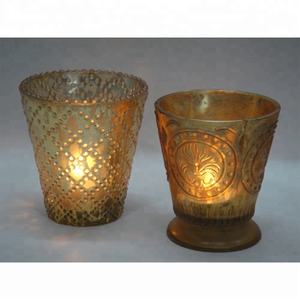 Belle petite lampe à thé en verre coloré votive pour la décoration de Noël et de fête Bougies votives de Noël d'Inde - Product Image 1