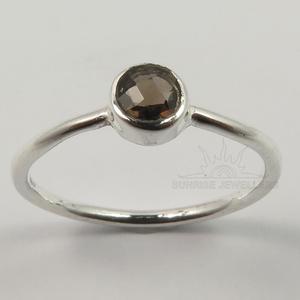 ธรรมชาติ Smoky ควอตซ์รอบอัญมณีเล็กๆน้อยๆแหวนน่ารักทุกขนาด925เครื่องประดับเงินบริสุทธิ์! ผู้ผลิต - Product Image 2
