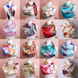 Women's Winter Set Soft Silk Square <b>Scarf</b> 90 cm Flower Painted <b>Satin</b> Head Neck Shawl Imitated Knit Material - Product Image 6