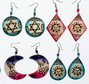 Pendientes de gota de Arte de pirograbado de madera hechos a mano joyería al por mayor de moda para regalo - Product Image 1