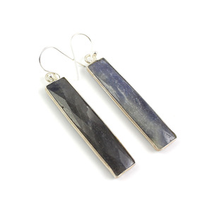 Finefashion, pendiente de plata de ley hecho a mano, zafiro azul, piedra preciosa, barra rectangular, ajuste de bisel, oro clásico para regalo de fiesta - Product Image 3