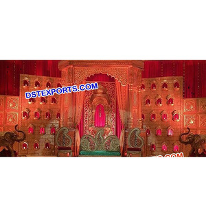 Rajwadaฉากหลังเวทีแต่งงาน,สไตล์วัดฉากหลังแผงเวทีJhrokhaไฟเบอร์แผงงานแต่งงานเวที - Product Image 1