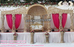 Grand Srilankan Manvarai Golden Mandap Temple tamilien conçu mariage Mandapam sud de l'Inde à bas prix mariage luxe Mandap - Product Image 4