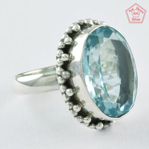 Anillo de piedra de Topacio azul ovalado Anillo de Plata de Ley 925, Anillo de Plata de Ley 925 - Product Image 1