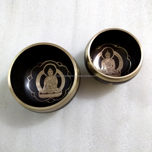 TIBETAN <b>MEDITATION</b> SINGING BOWL WITH <b>CUSHION</b> and MALLET Mix Bronze Singing Bowl Heart Chakra Engraving - Product Image 3