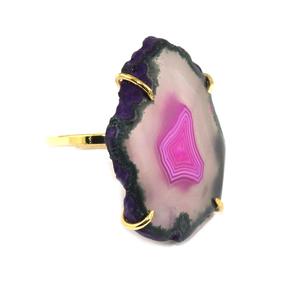 Anillo de ajuste con forma de rebanada de ágata rosa claro Natural, anillo ajustable chapado en oro de 24k para mujeres y niñas - Product Image 2