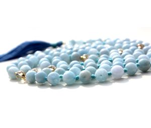 Colliers de perles d'artiste indien faits à la main unisexe 108 Mala perles de prière collier spirituel aigue-marine de haute qualité pour les fêtes de cadeaux - Product Image 1