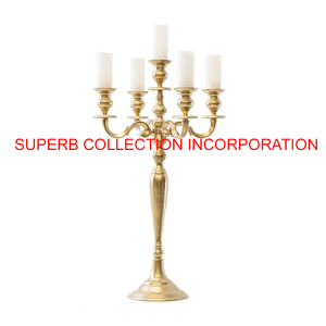 Candélabres de mariage centres de table en vente métal SCI aluminium brut or candélabres mariage 5 bras métal aluminium bougeoir - Product Image 2