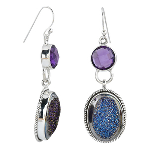 Genuino Druzy amatista piedra preciosa 925 plata esterlina oro diseñador de moda hecho a mano corte ovalado moda pendientes colgantes para mujer - Product Image 2