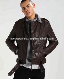 Nouvelle arrivée Veste en cuir de mouton synthétique élégante bon marché, Manteau à manches en cuir bon marché Veste en cuir Trench à la taille - Product Image 2