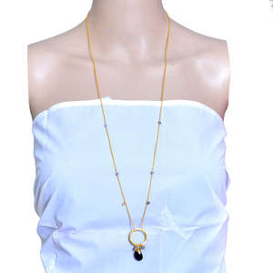 Collier de chaîne de perles en argent sterling 925 fait à la main véritable Onyx noir poire rondelle Labradorite Style tendance - Product Image 3