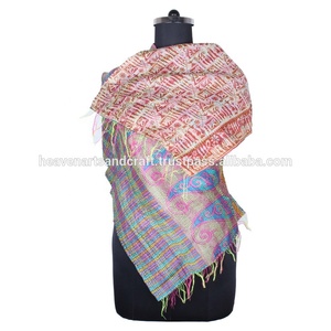 Kantha Work <b>Silk</b> Handmade Vintage Style <b>Scarf</b> SC1208 Girls <b>Scarf</b> Stole Hijab Vintage Kantha Hand Stitched Cotton Allover <b>Scarf</b> - Product Image 2