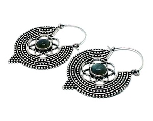 Pendientes de aro de labradorita chapados en plata de estilo bohemio para mujer, regalo de piedras preciosas naturales a la moda para mujer - Product Image 4