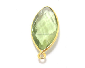 Piedra preciosa de amatista verde, fianza única, fabricación de joyas chapadas en oro, forma de marquesa, bisel facetado, Conector de piedra natal, estilo de encanto - Product Image 3