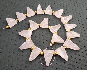 Natural 19 Pieces Rough Triangle Shape Rose Quartz Gemstone Side <b>Drill</b> Untreated Hand Cut <b>Pink</b> Stone Raw Manufracture - Product Image 2