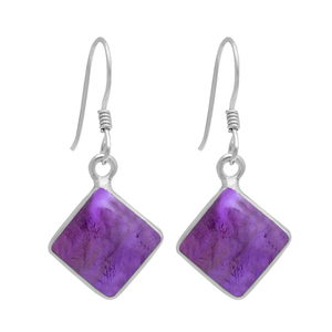 Cabochon carré améthyste pierre précieuse 925 boucles d'oreilles en argent Sterling bijoux à la mode boucle d'oreille à la mode pour mariage, cadeau, fête - Product Image 1