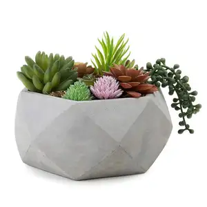 MyGift 8-Inch Geometric Cement-Tone Succulent Planter Bowl