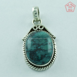 Colgante de piedra turquesa ovalada de Plata de Ley 925 hecho a mano auténtica joyería de plata India exportador piedra turquesa de alta calidad - Product Image 3