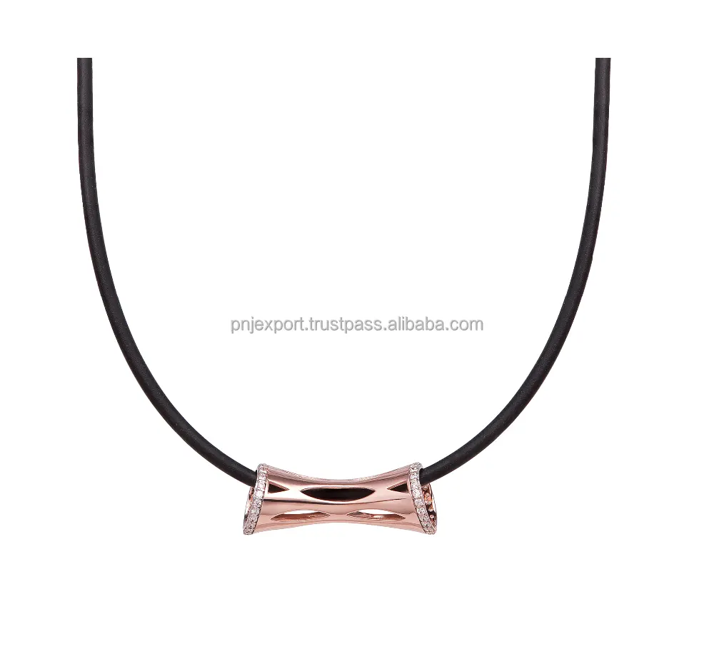 925 sterling silver jewelry black rubber necklace with silver charm - PNJ brand - Vietnam Jewelry Manufacturer