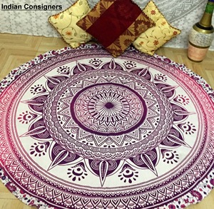 Estera de Yoga con flores de Mandala de algodón de sarga impresa a mano y toalla de playa decoración del hogar estera de Picnic colgante de pared por consignadores indios - Product Image 4